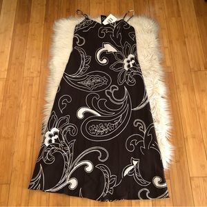 INC 100% Silk Paisley Print Spaghetti Strap Women Midi Brown Dress size 2